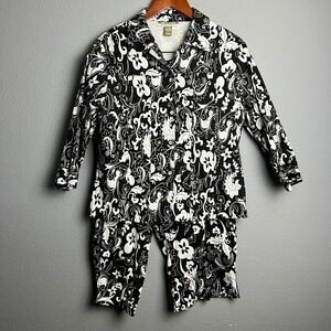 Mirror Image Y2K Black White Floral 2 Piece Outfit Set Top & Shorts Women's L/XL